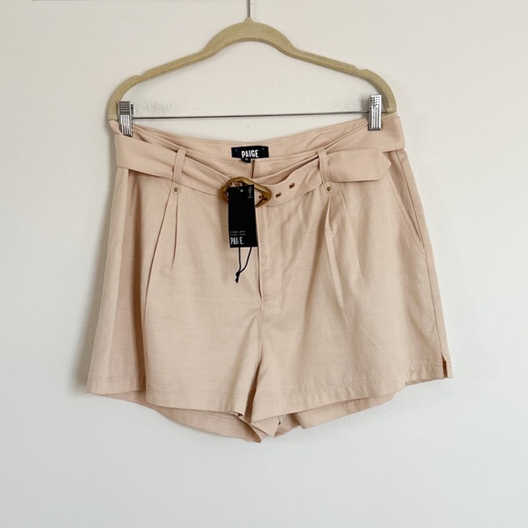 PAIGE Neva Belted High Rise Shorts Ecru Size 10 NWT - Picture 6 of 8